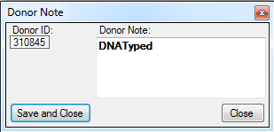 Donor note window