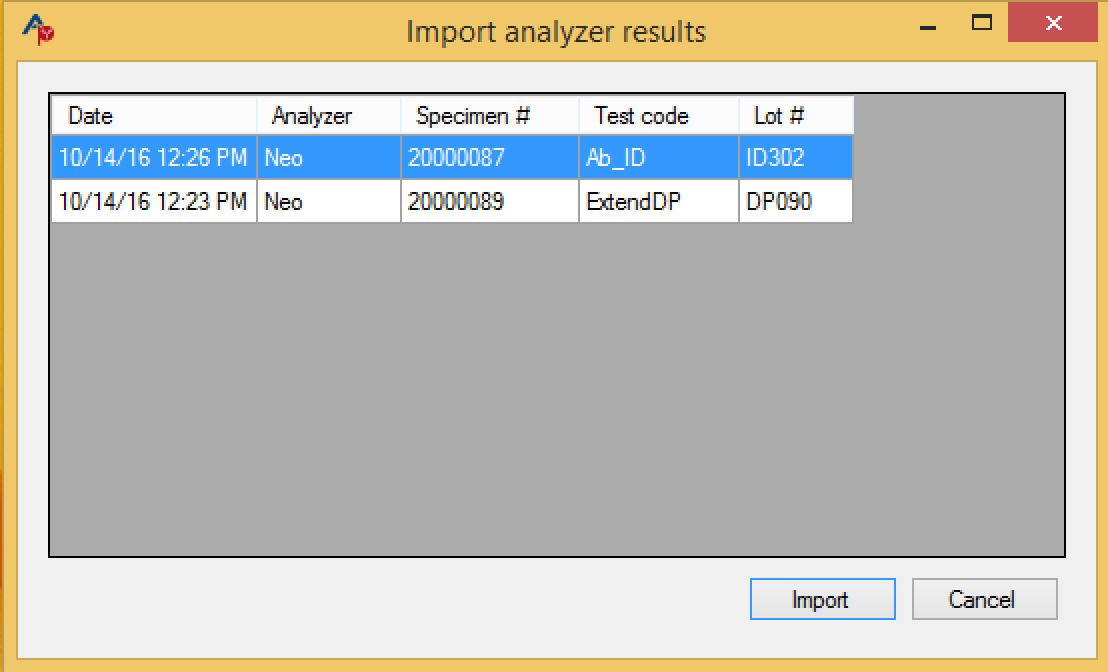 Import analyzer results window