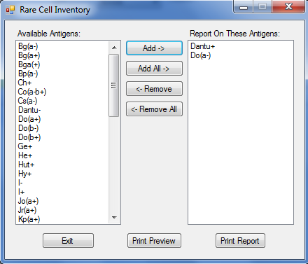 Rare cell inventory window