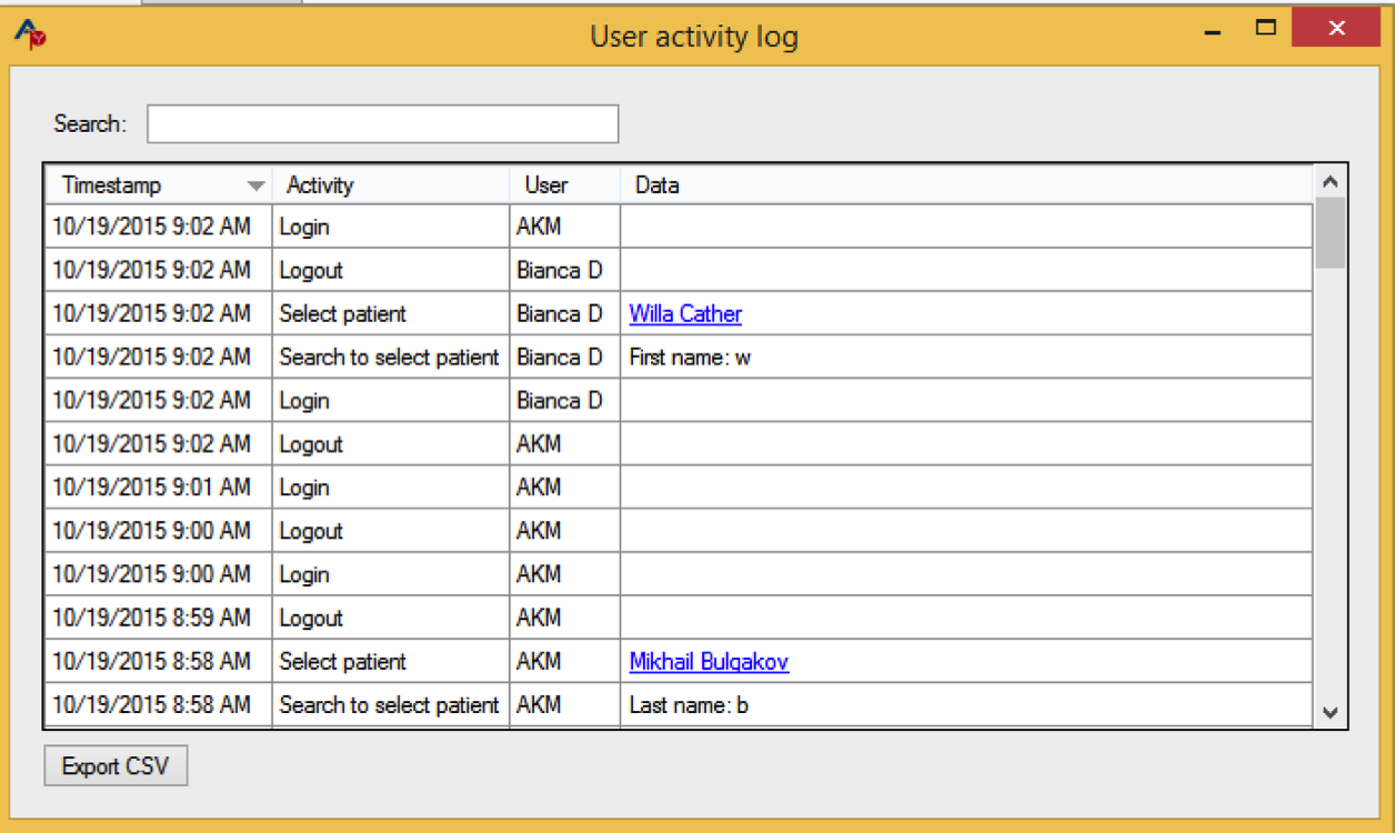User activity log